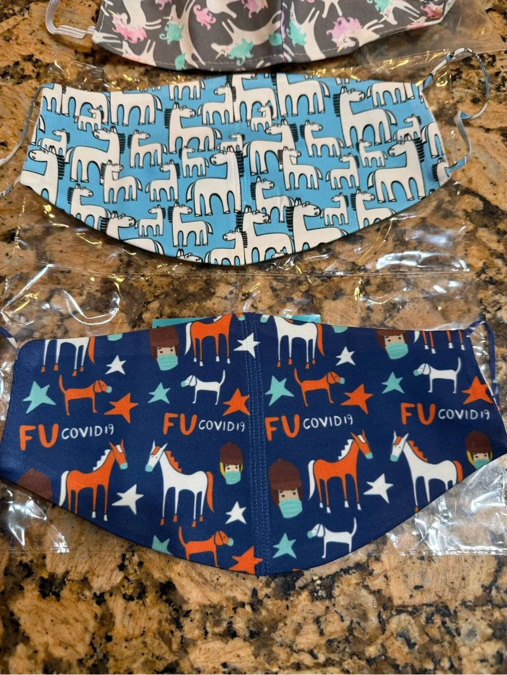 New! 4 soft washable Face Masks - Multicolor Unicorn & Animal Prints